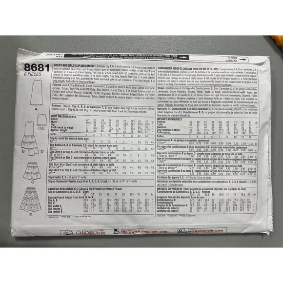 80s Simplicity 8681 Sewing Pattern Sizes 8 10 12 14 Childs Girls Slip Cami UNCUT - Picture 3 of 7